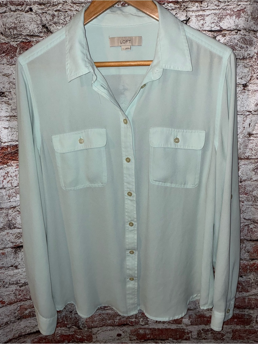 LOFT Women’s Light Mint Button-Up Shirt